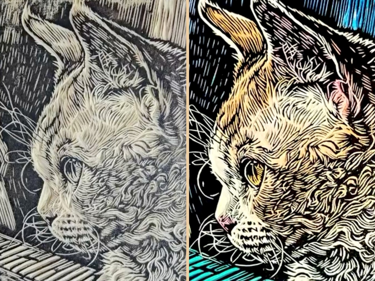Real hand-carved woodblock pet artwork