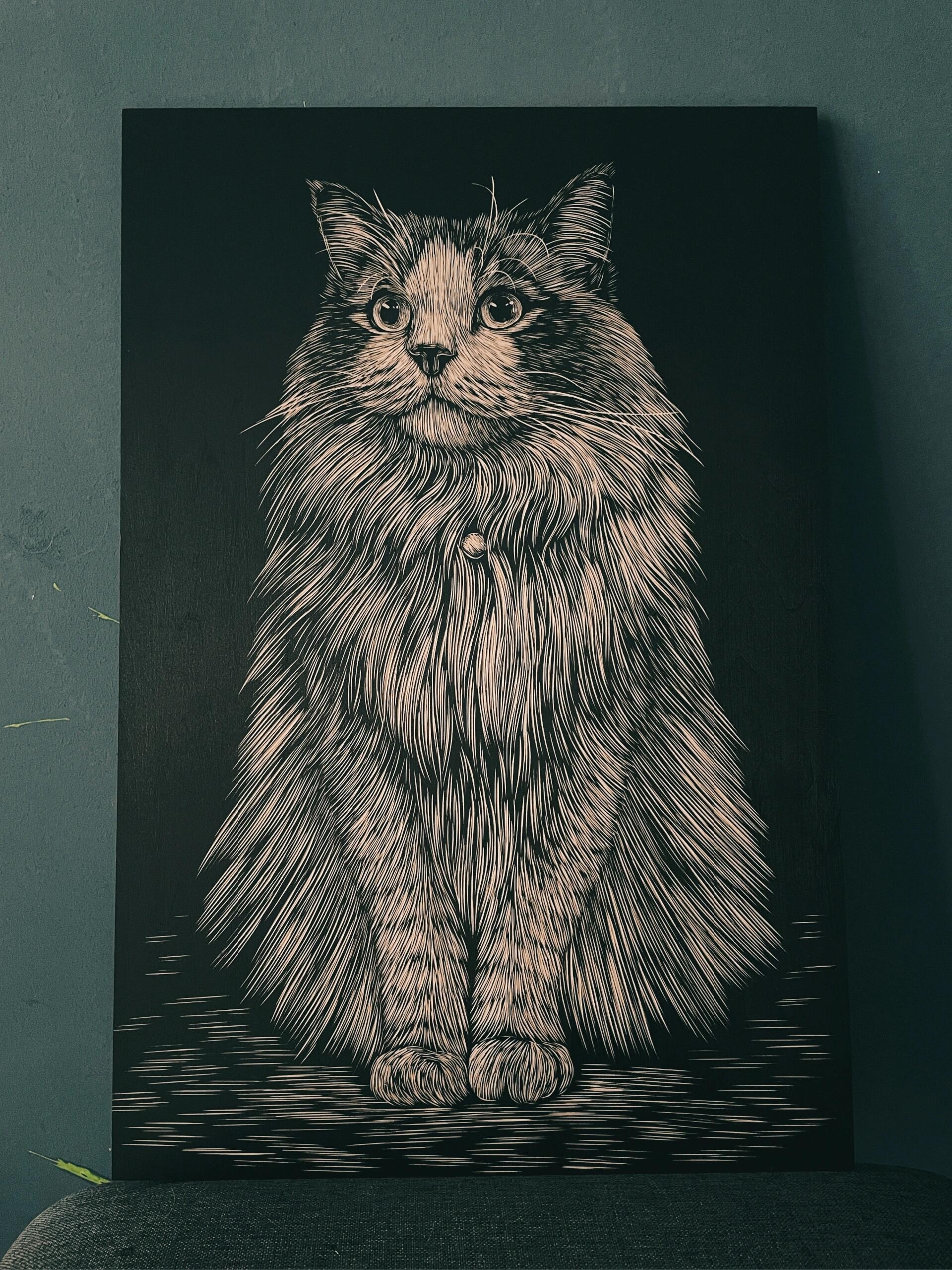 Real hand-carved woodblock pet artwork