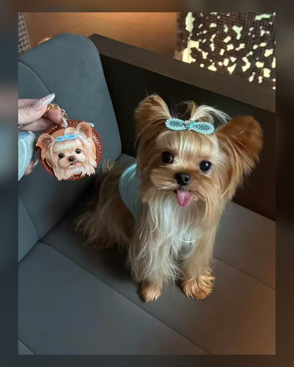 Real leather pet portrait keychain