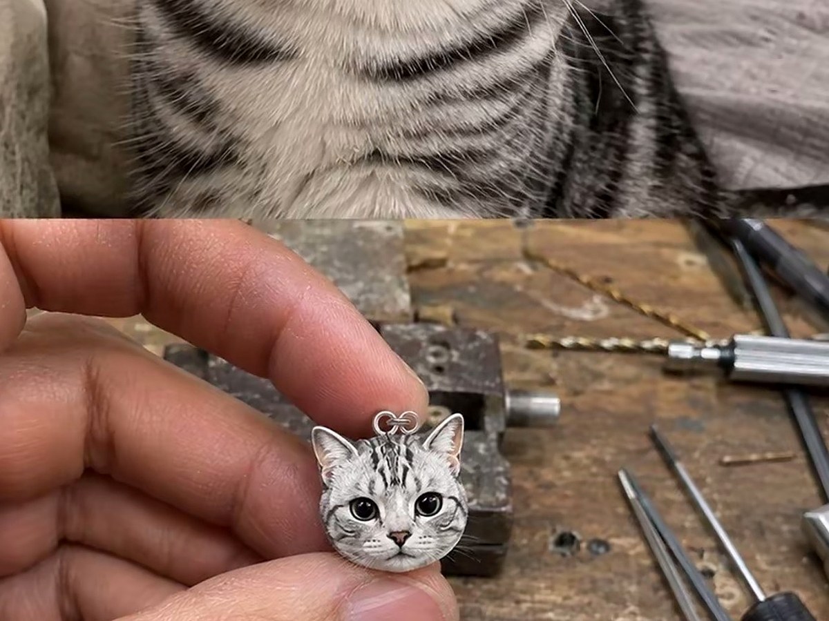 cat silver portrait pendant