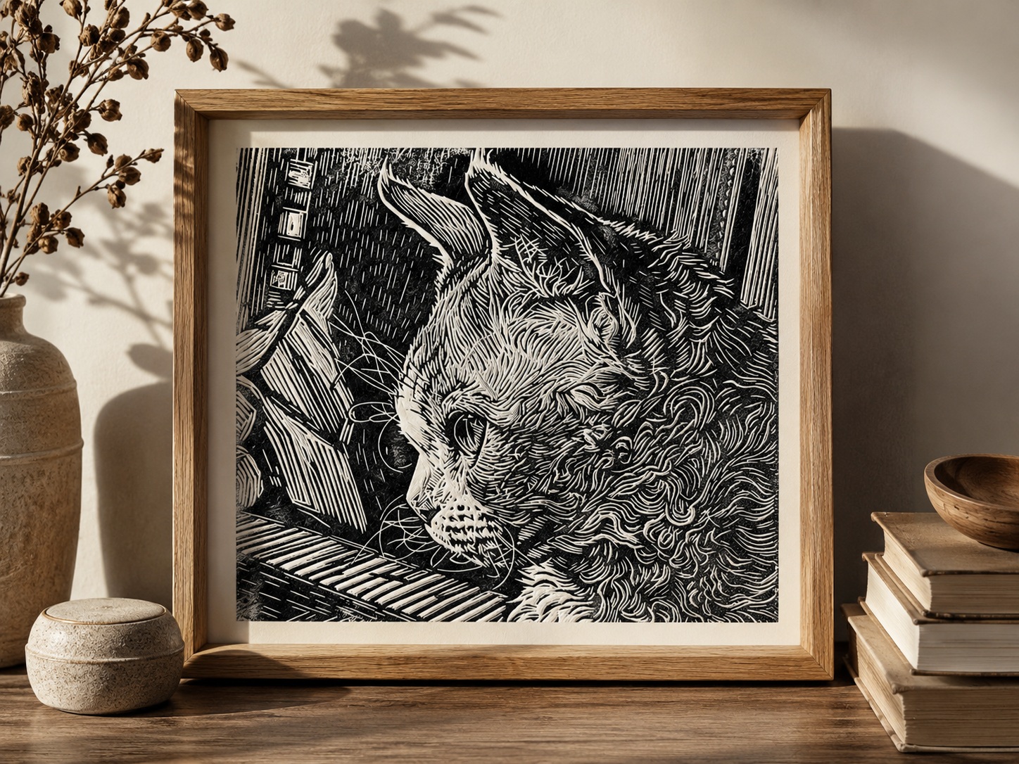 Hand-Carved Woodblock Pet Prints example 1