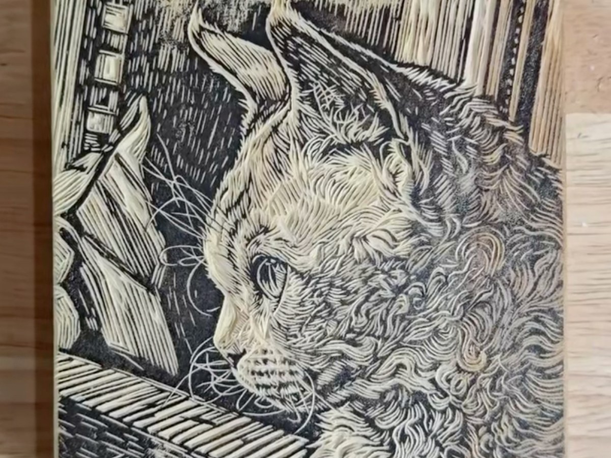 black and white woodblock pet print